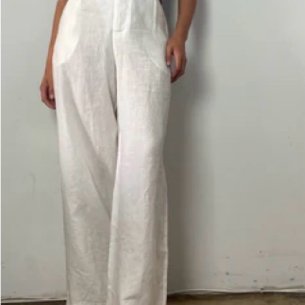 Roolee Colab - Soft White Wide Leg Pants with Elastic Waistband and Belt sz XXL
